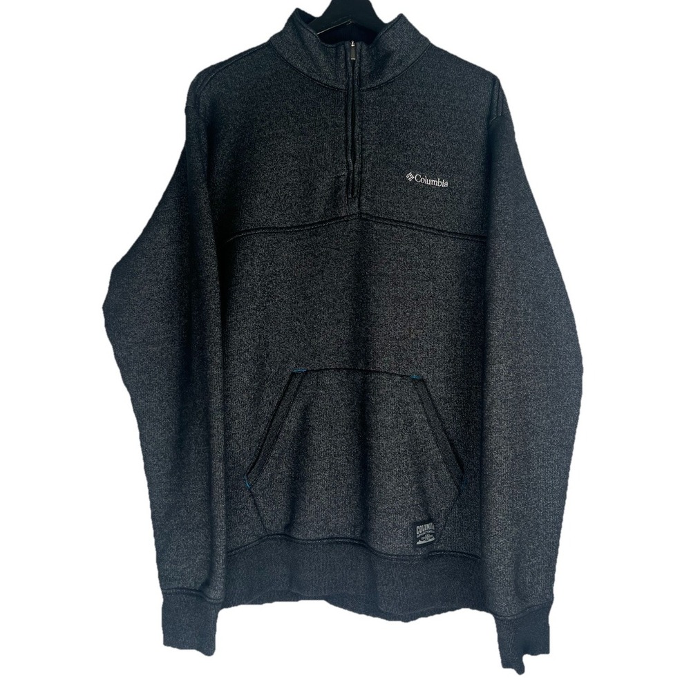 Columbia Men's‎ Pullover Jacket L Dark Gray 1/4 Zip Kangaroo Pocket Long Sleeve